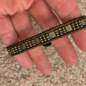 NWT- Handstitched leather bracelet with Miyuki Tila and seed beads